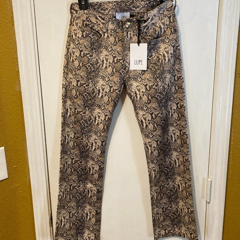 LUPE of Italy women's size 24 reptile snake print crop fitted DUNDEE pants 24x26